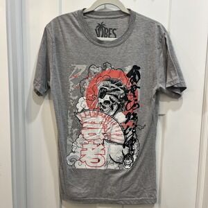 Bailey Apparel Vibes Skull Geisha Fan Graphic T Shirt Gray Size M Short Sleeve